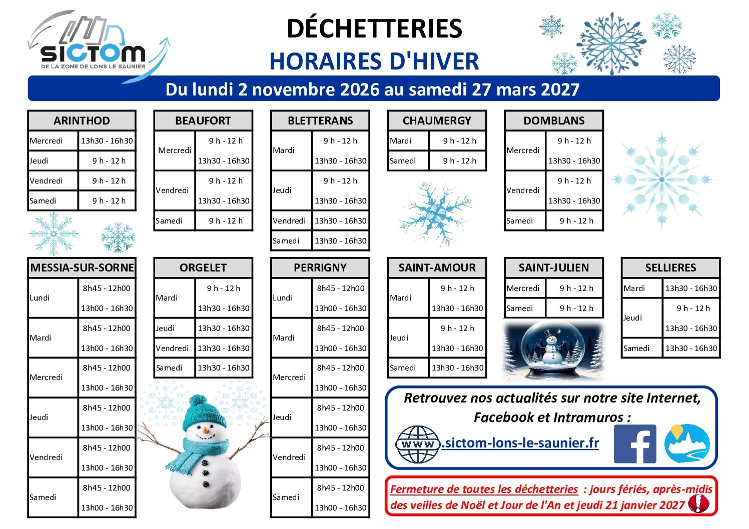 Déchetteries : horaires d’hiver à compter du 2 novembre 2026
